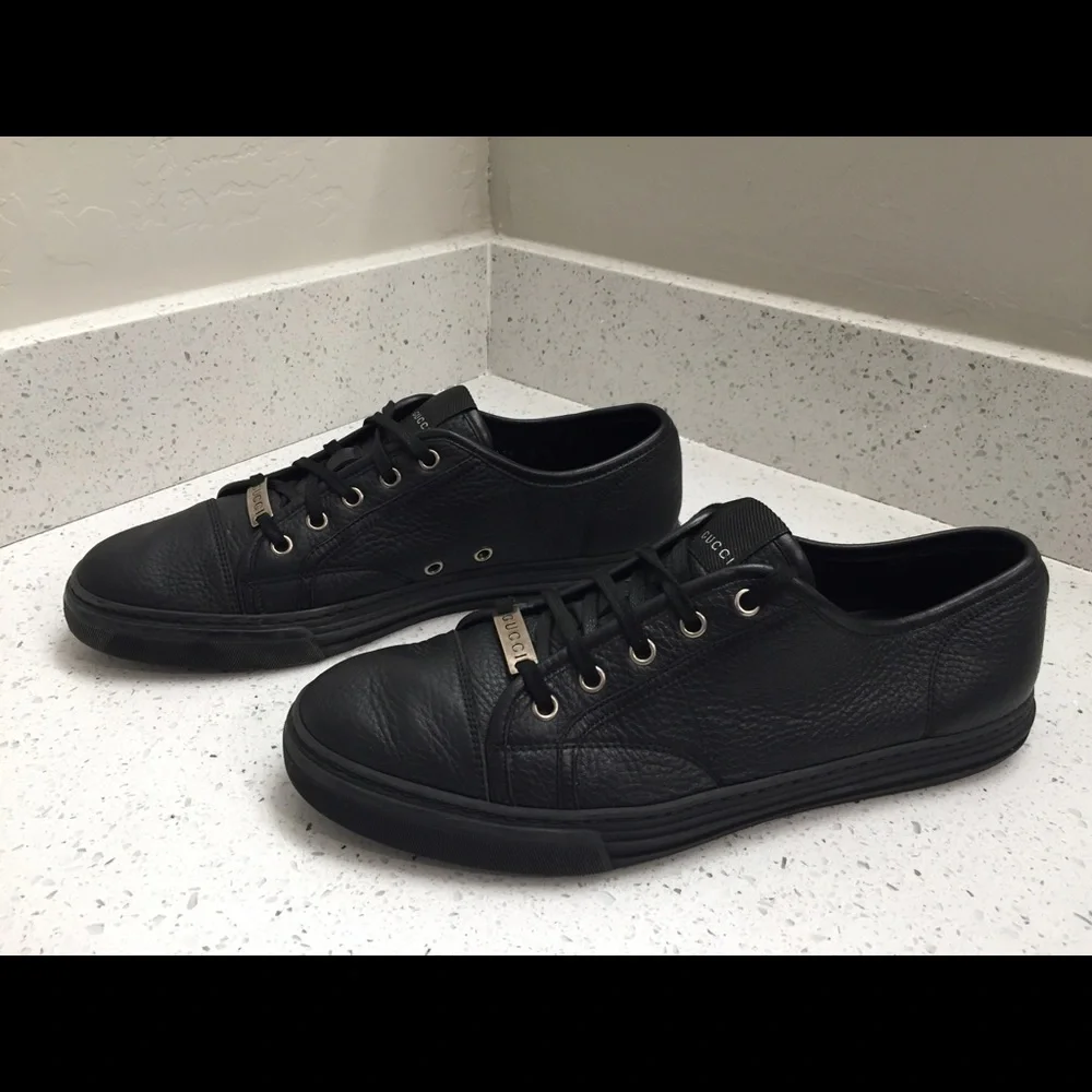 Gucci Low Top Leather Sneaker in Black Size 8.5 G - Picture 4 of 8
